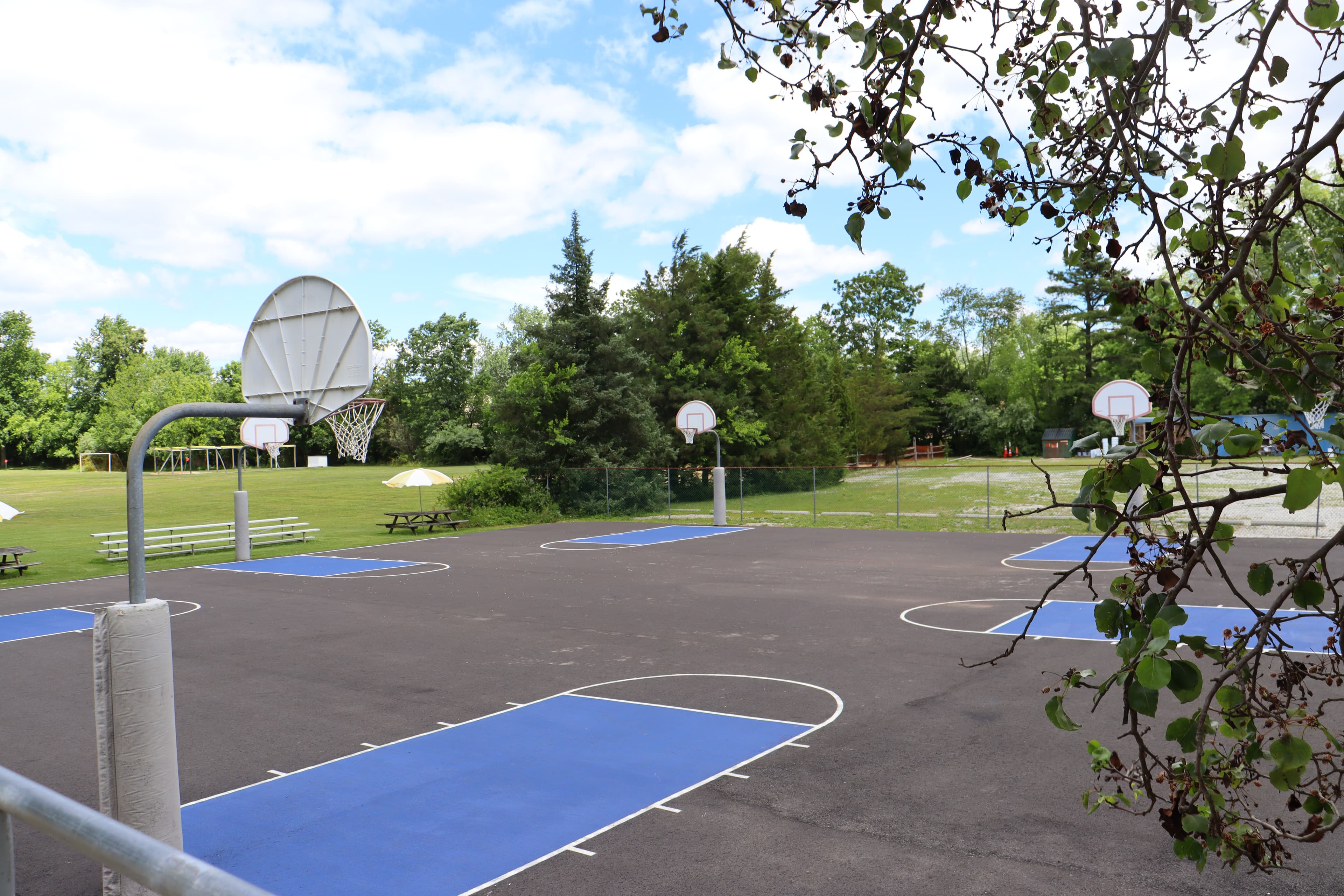 Basketball courts with blue painted keys
